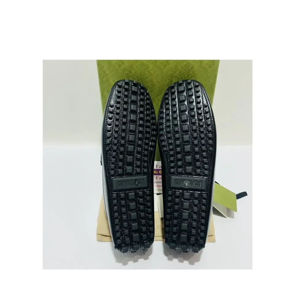 NIB Gucci Half Horsebit Driver Loafers Size 8 US 8.5  Black Leather Shoes